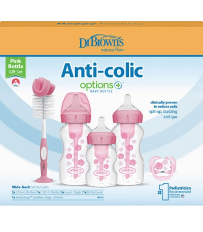 Dr brown anti colic options+ bottle gift set pink (2)